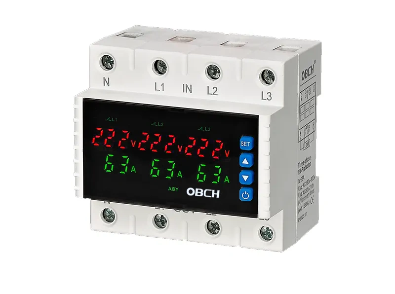 OBS7-6/3P+N Three Phase Digital Voltage/Current Protector with Lighting Logo